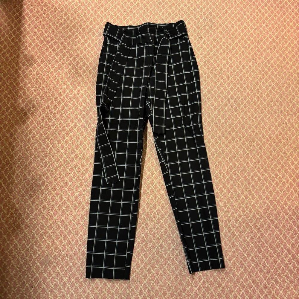 Black and White Checkered Pants with Tie